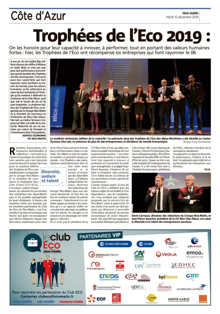 © Nice-Matin 10 décembre 2019 - Trophées de l'Eco